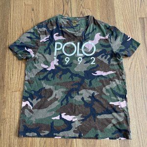 Polo Ralph Lauren Shirt 1992 Camo Green Pink Casual Short Sleeve Shirt Mens XL